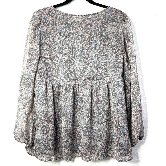 Lucky Brand Semi Sheer Metallic Thread Boho Peasant Flowy Feminine Blouse Sz XL - Picture 9 of 12